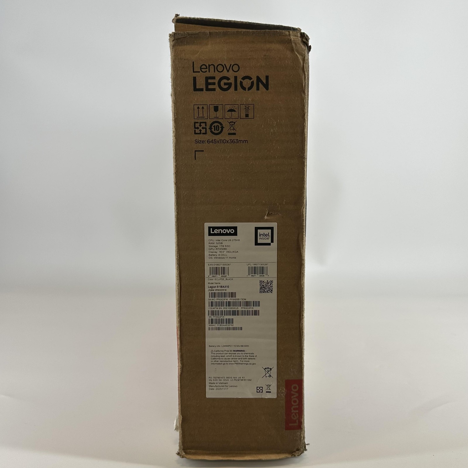 Lenovo Legion 9i Gen 10 18 UHD+ 240Hz 2.7GHz Ultra 9 275HX 32GB 1TB SSD RTX 5080
