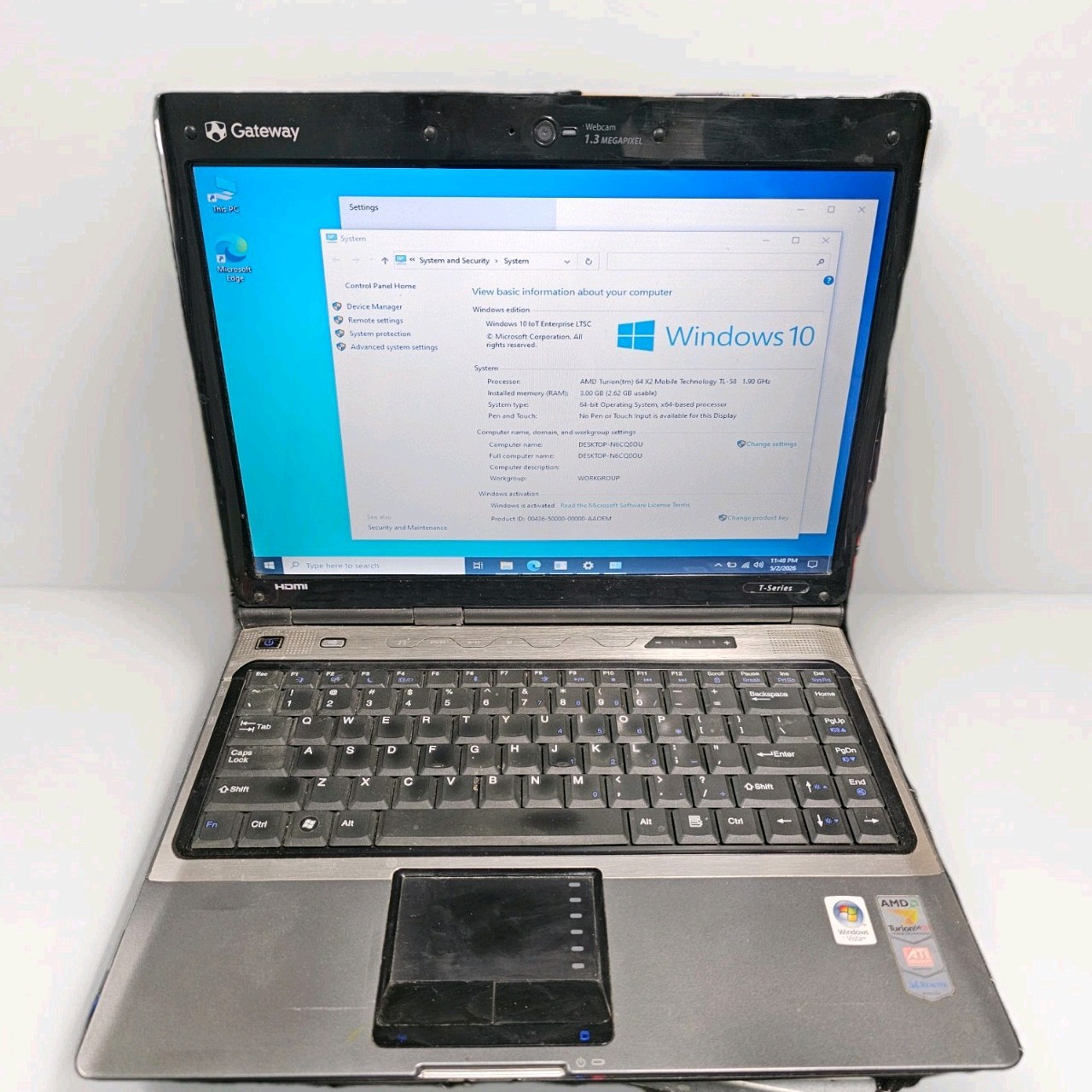 Gateway W350A AMD Laptop Notebook Windows Enterprise