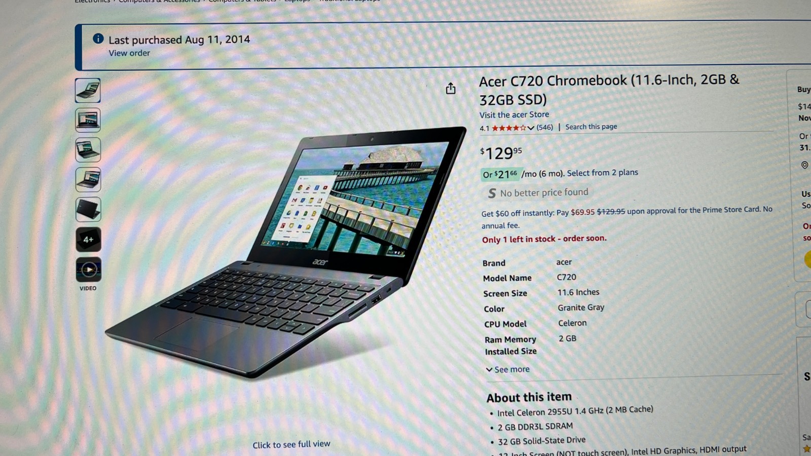 Acer ChromeBook C720 11.6″ (32GB SSD, Intel Celeron, 1.40 GHz, 2GB) Laptop