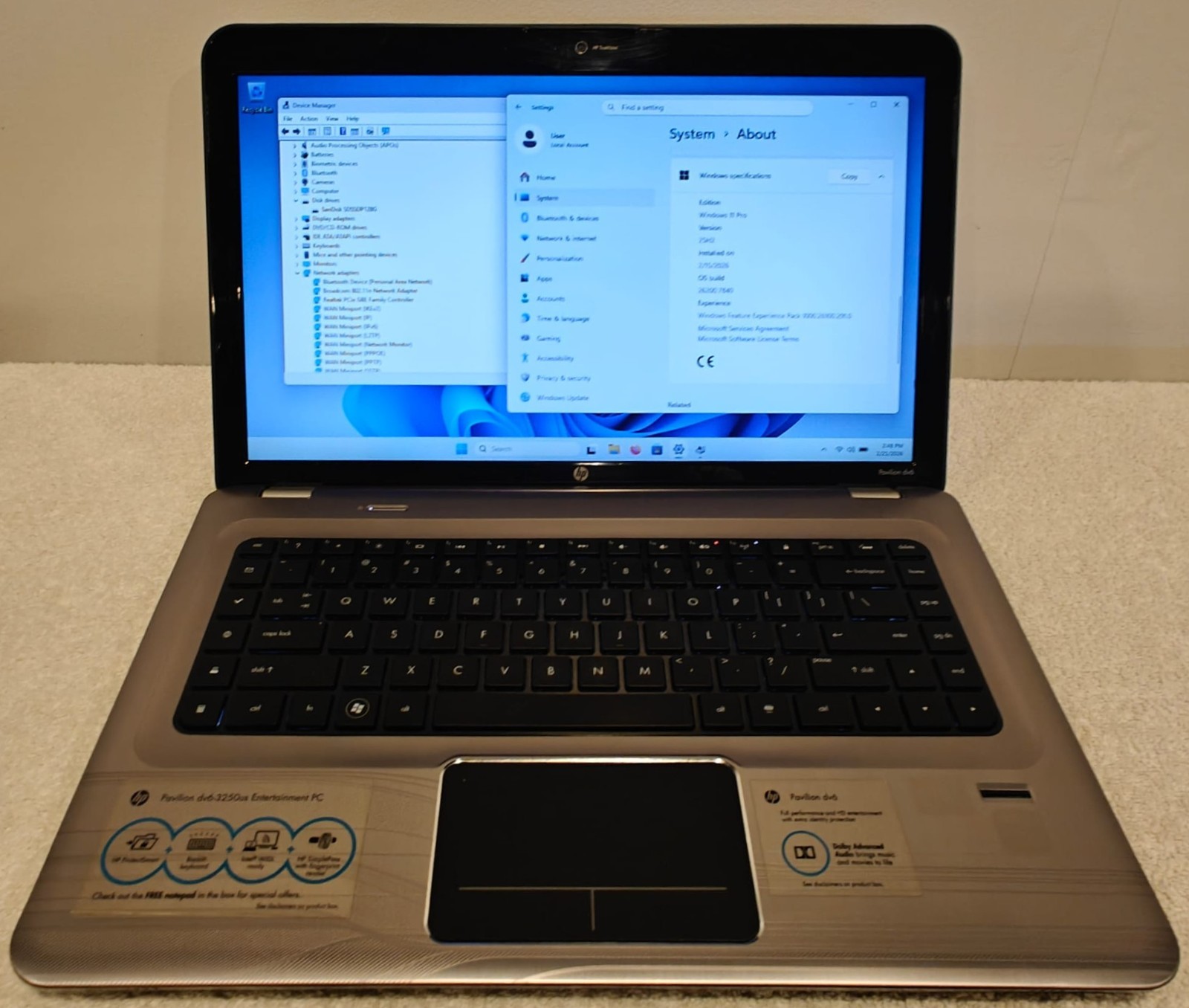 HP Pavilion dv6-3250us i7 8GB RAM 128GB SSD Windows 11 Pro Office 365