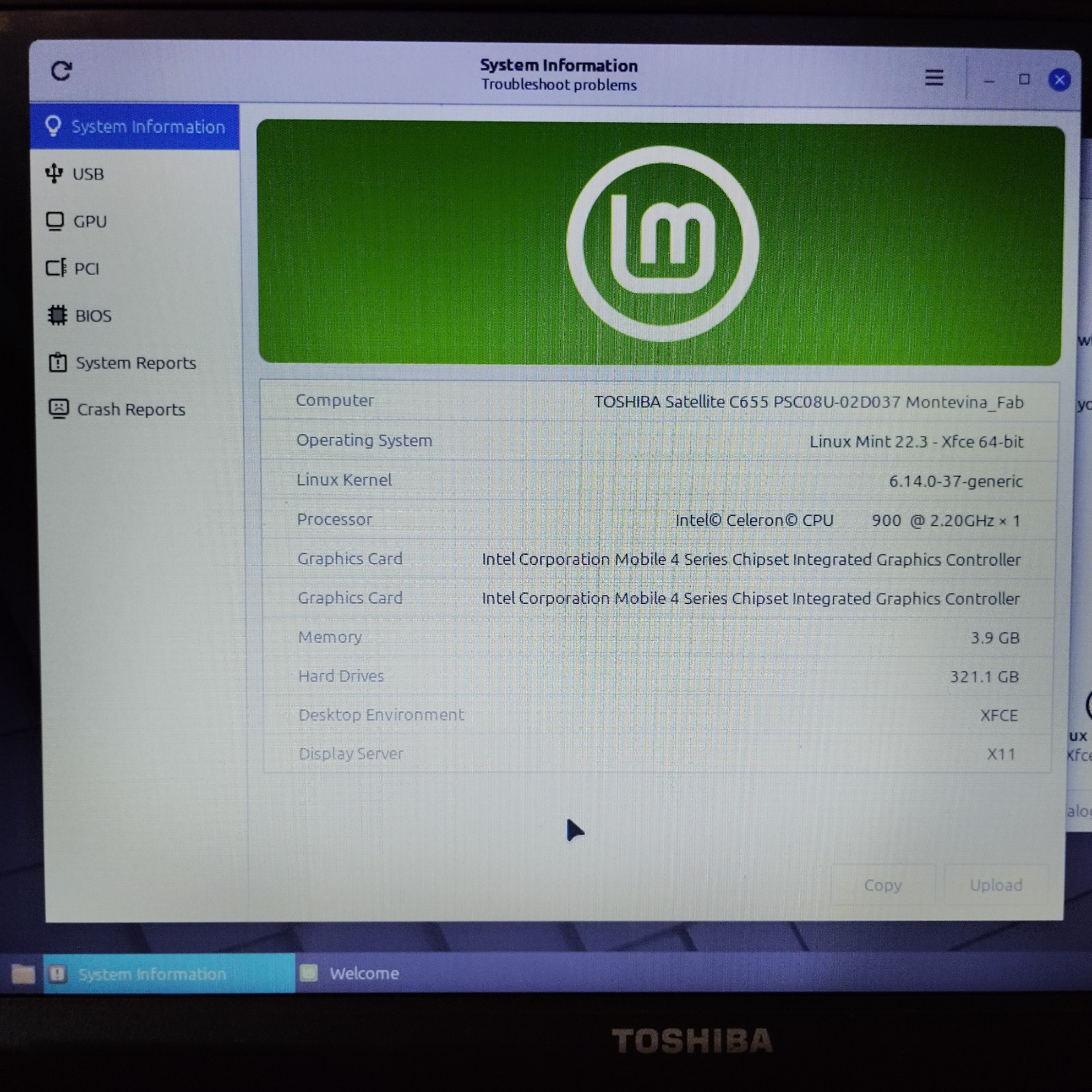 Toshiba Satellite C655-S5082 Intel Celeron 900 4GB RAM 320GB HDD. ur pick Linux!