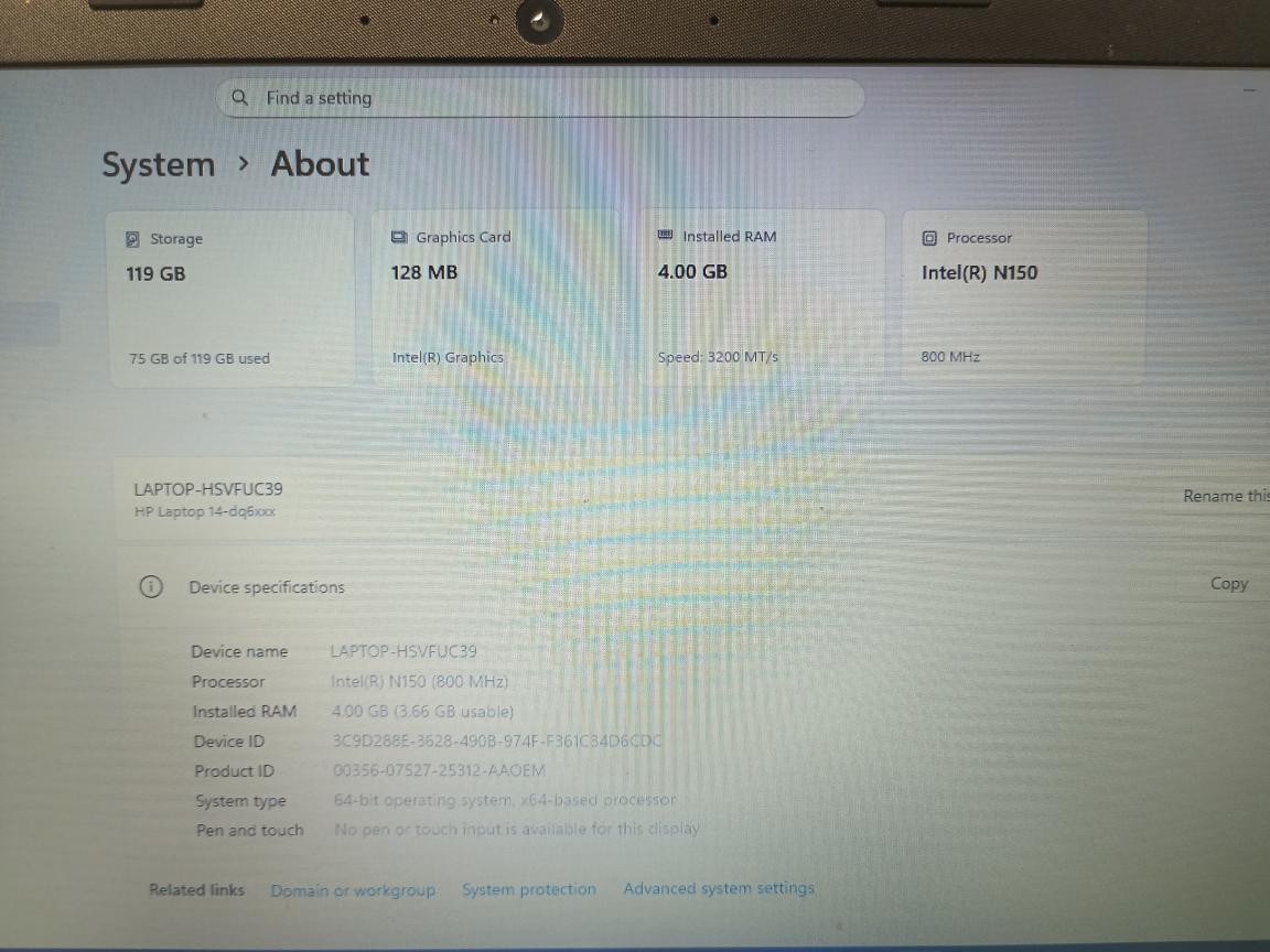 PRE OWNED HEWLETT PACKARD 14-DQ6011DX WINDOWS 11 HOME,INTEL(R) N150, (P23016902)