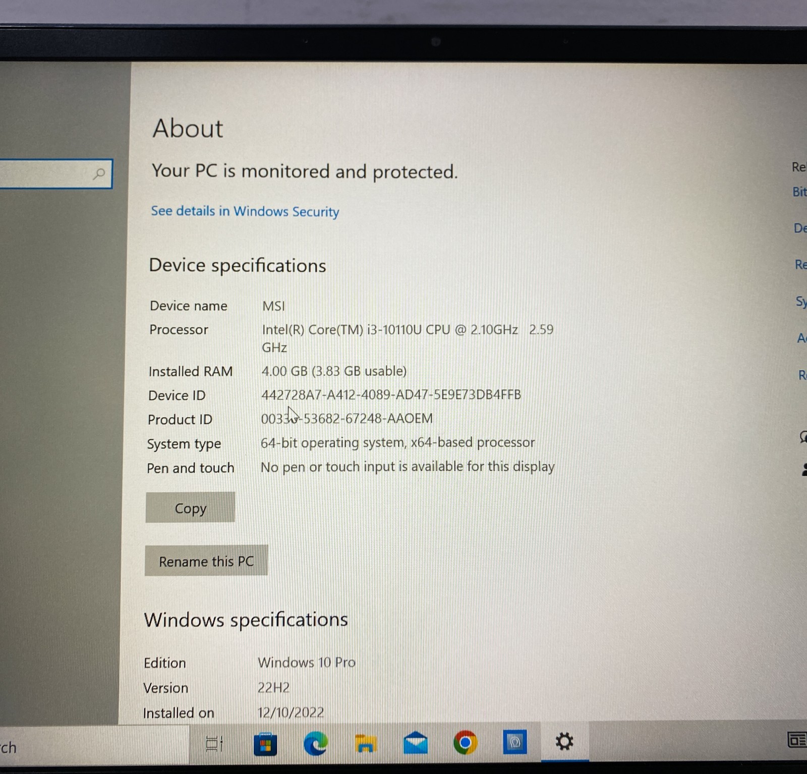 MSI MS-14D1 Laptop Intel Core I3-10110U@ 2.10GHz, 4GB RAM, 128GB M.2 SSD CLEAN!!