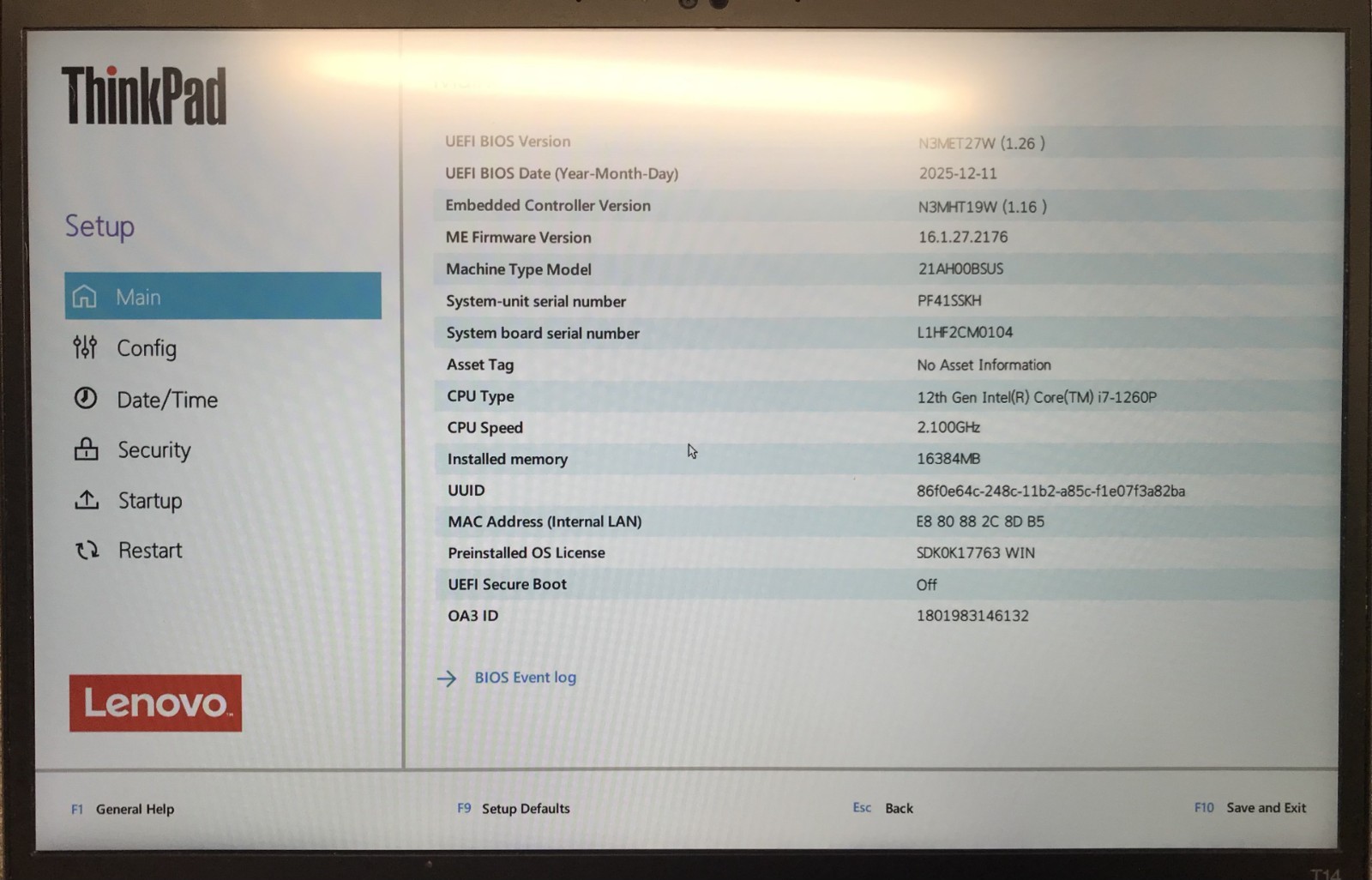 Lenovo ThinkPad T14 Gen 3 14″ Laptop i7-1260P 16GB RAM 512GB NVMe, As Is