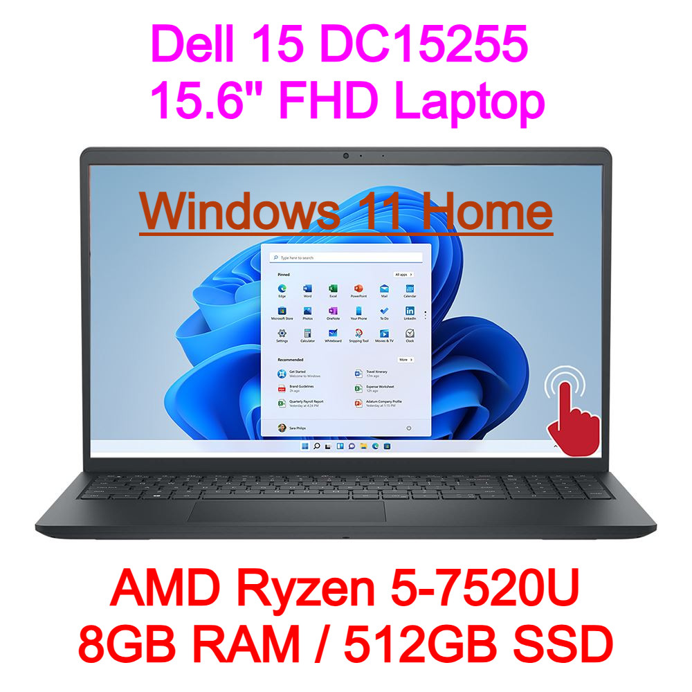 NEW Dell Inspiron 15 15.6″ FHD Laptop AMD Ryzen 5 7520U 8GB RAM 512GB SSD Black