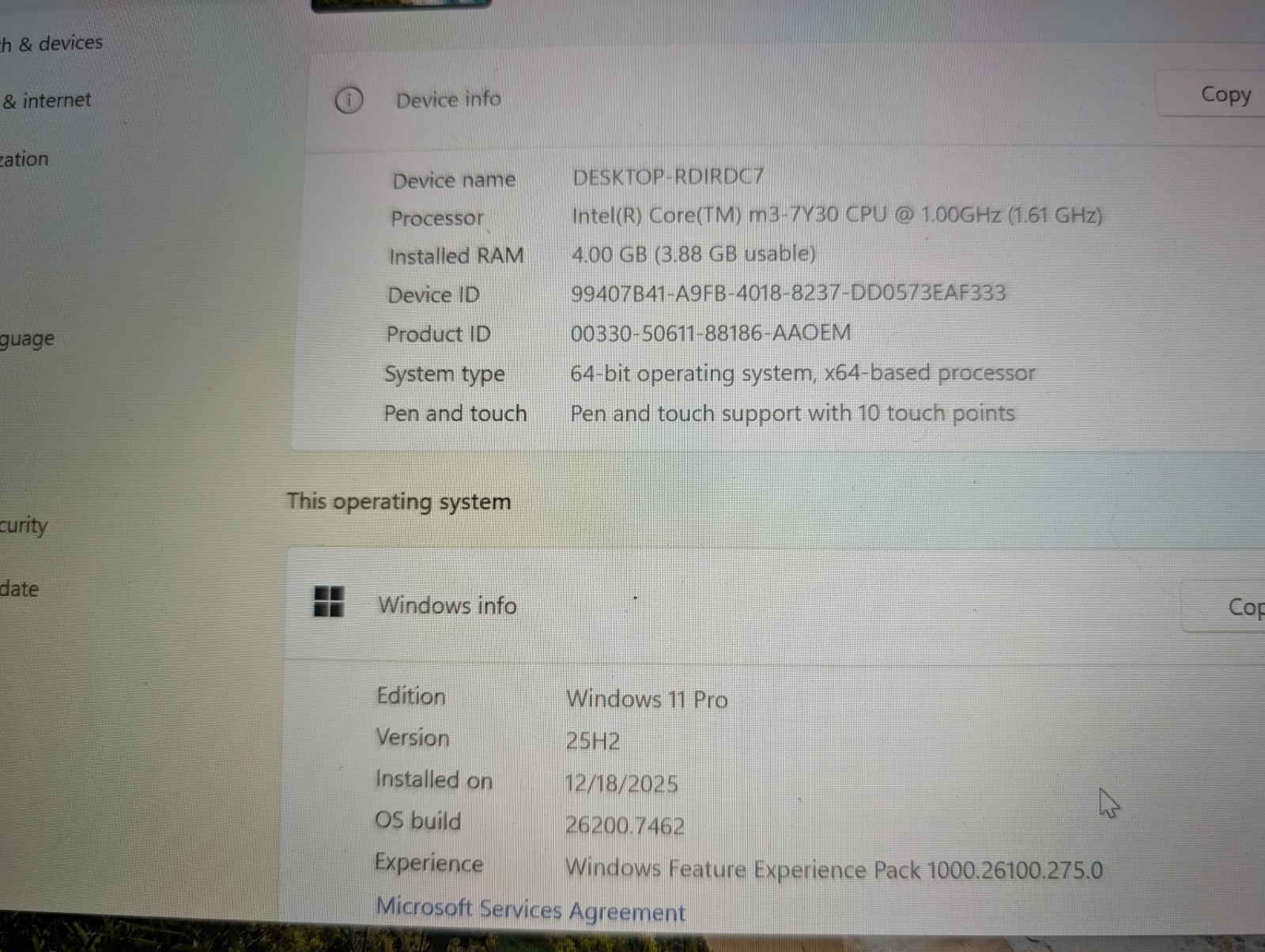 HP Pro X2 612 G2 7thGen M3-7y30 speed 1.0 4GB Ram 256gb SSD Win11 Pen