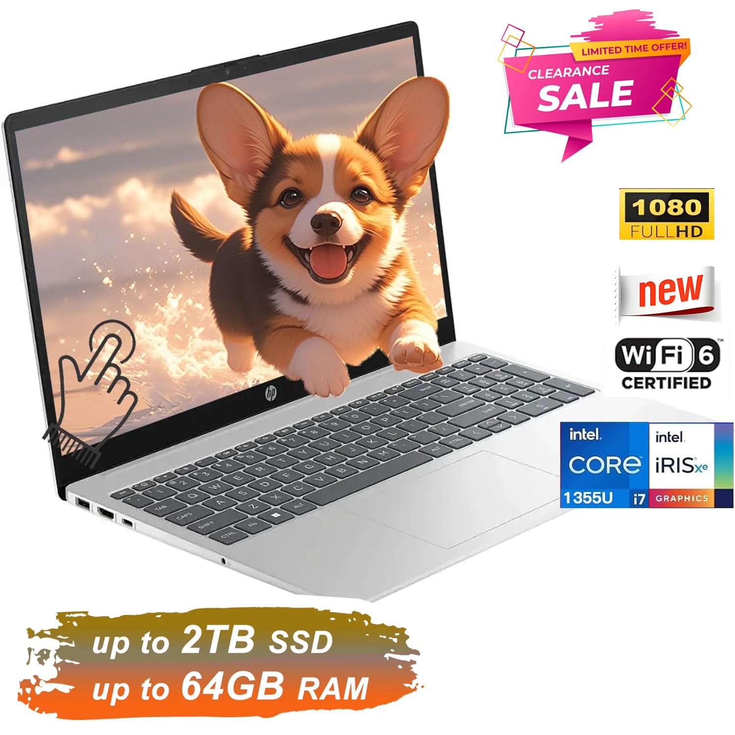 HP 15.6″FHD Touch Laptop Intel Core i7-1355U UpTo 64GB RAM 4TB SSD Win 11 Home