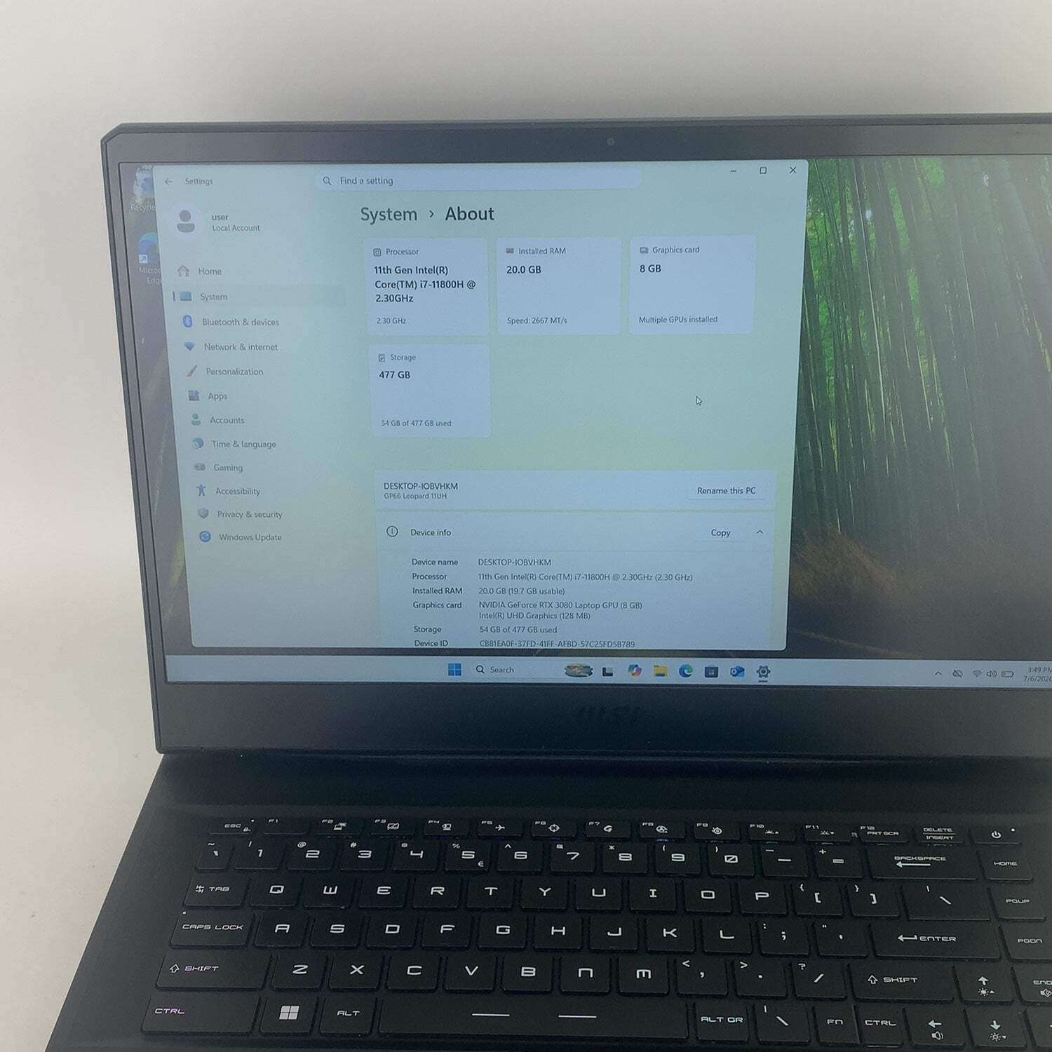 Broken MSI Leopard GP66 15.6″ i7-11800H 2.3GHz 20GB RAM 512GB SSD RTX 3080 READ