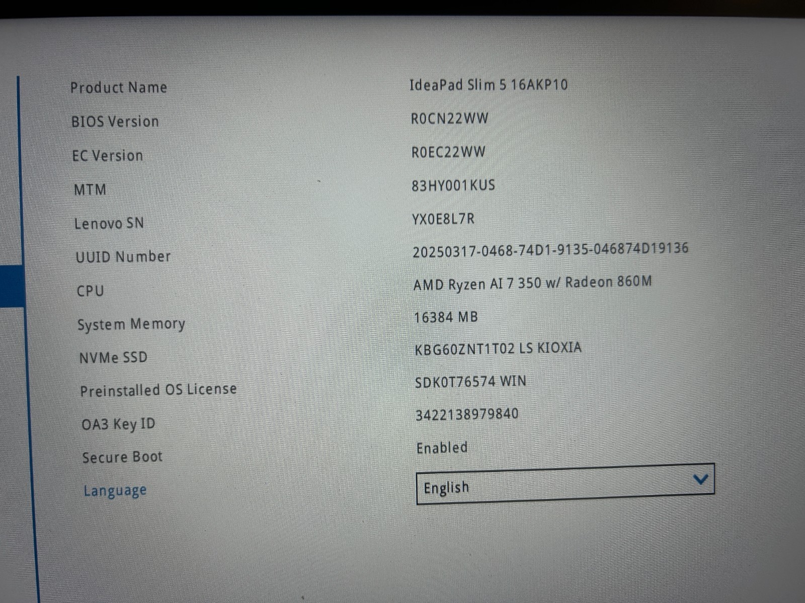 LENOVO IdeaPad Slim 5 16AKP10, AMD Ryzen AI 7 350, 16 GB RAM, 1 TB NVMe SSD
