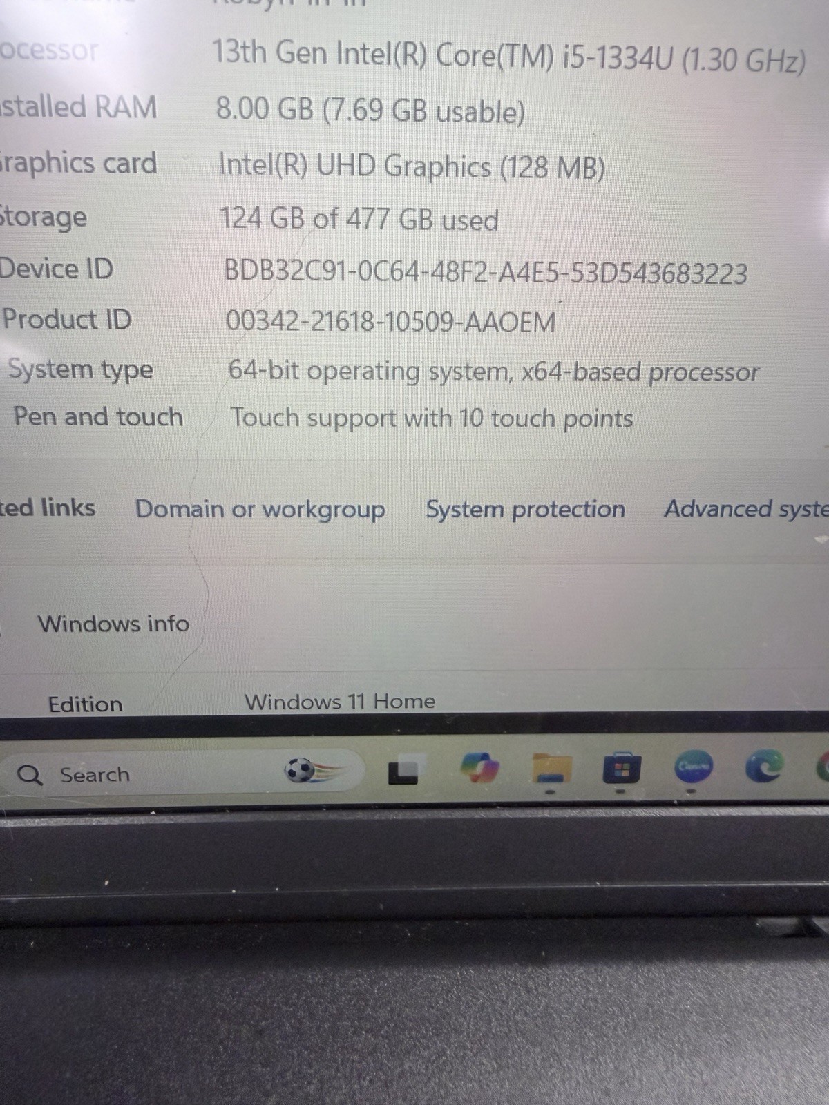 Dell 15 15.6″ Touchscreen Laptop i5-1334U 8GB RAM 477GB SSD Win 11H