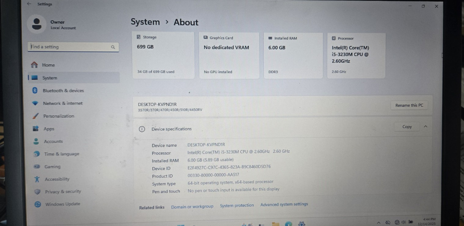 Samsung 470R Laptop Core i5 6GB 700GB Windows 11 Pro Reconditioned