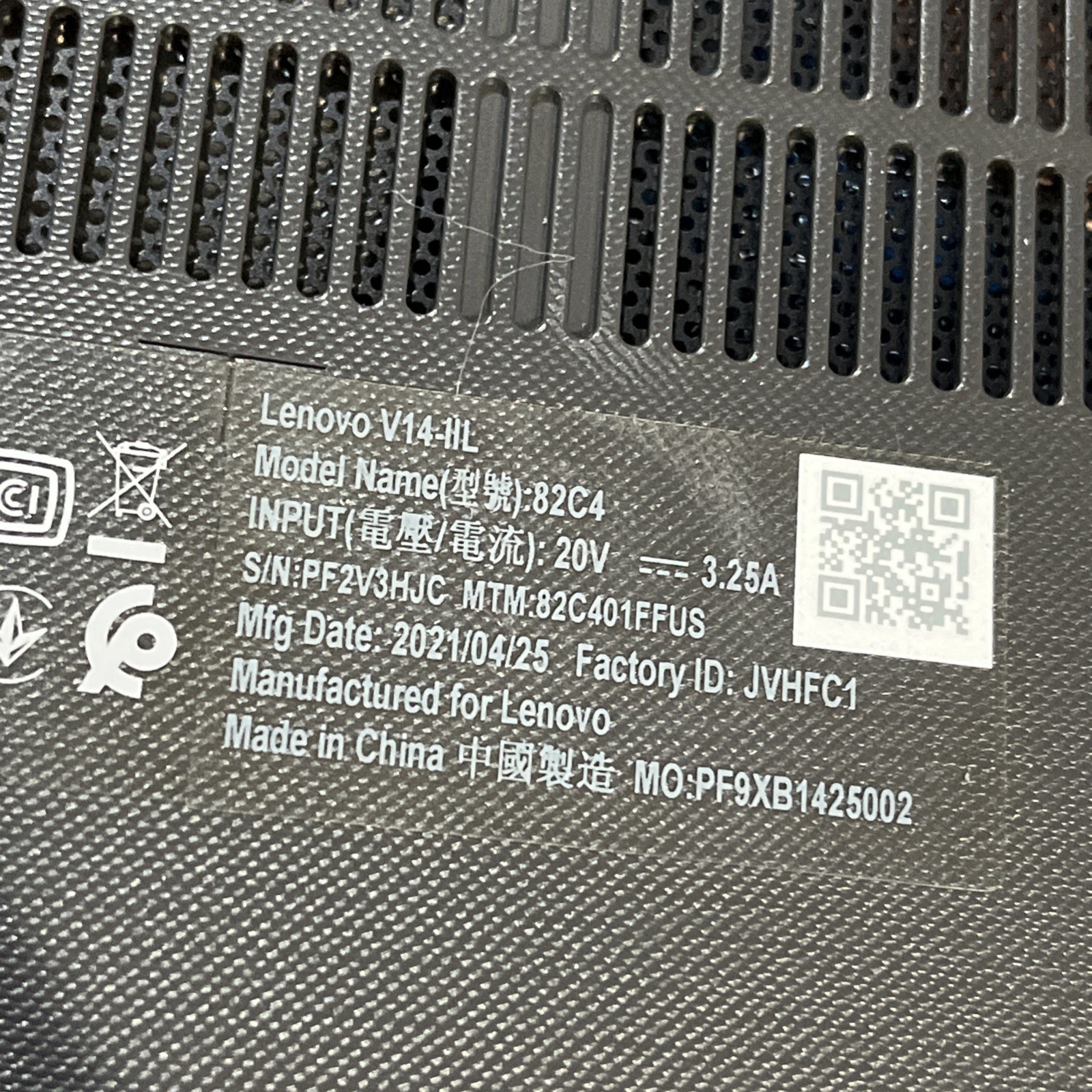 LENOVO V14-IIL INTEL CORE I3-1005G1 1.20GHZ 8GB RAM NO HD ‘