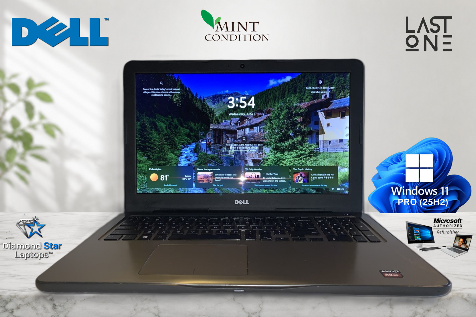 Dell Inspiron 5565 AMD Radeon@2.40GHz 16GB Windows 11 256GB SSD Battery/Charger