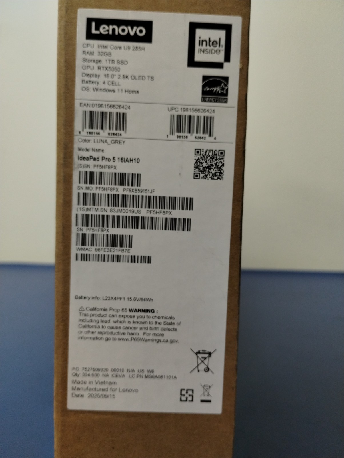 Lenovo IdeaPad Pro 5 16IAH10, Intel Core Ultra 9 285H, 32 GB RAM, 1 TB NVMe SSD