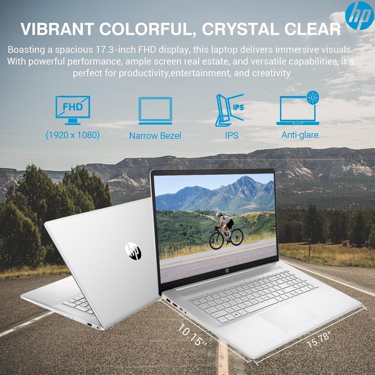 HP 17-cp3155cl Laptop 64GB-2TB SSD Win11Pro 17.3″ HD Ryzen5 7430U | Silver Touch