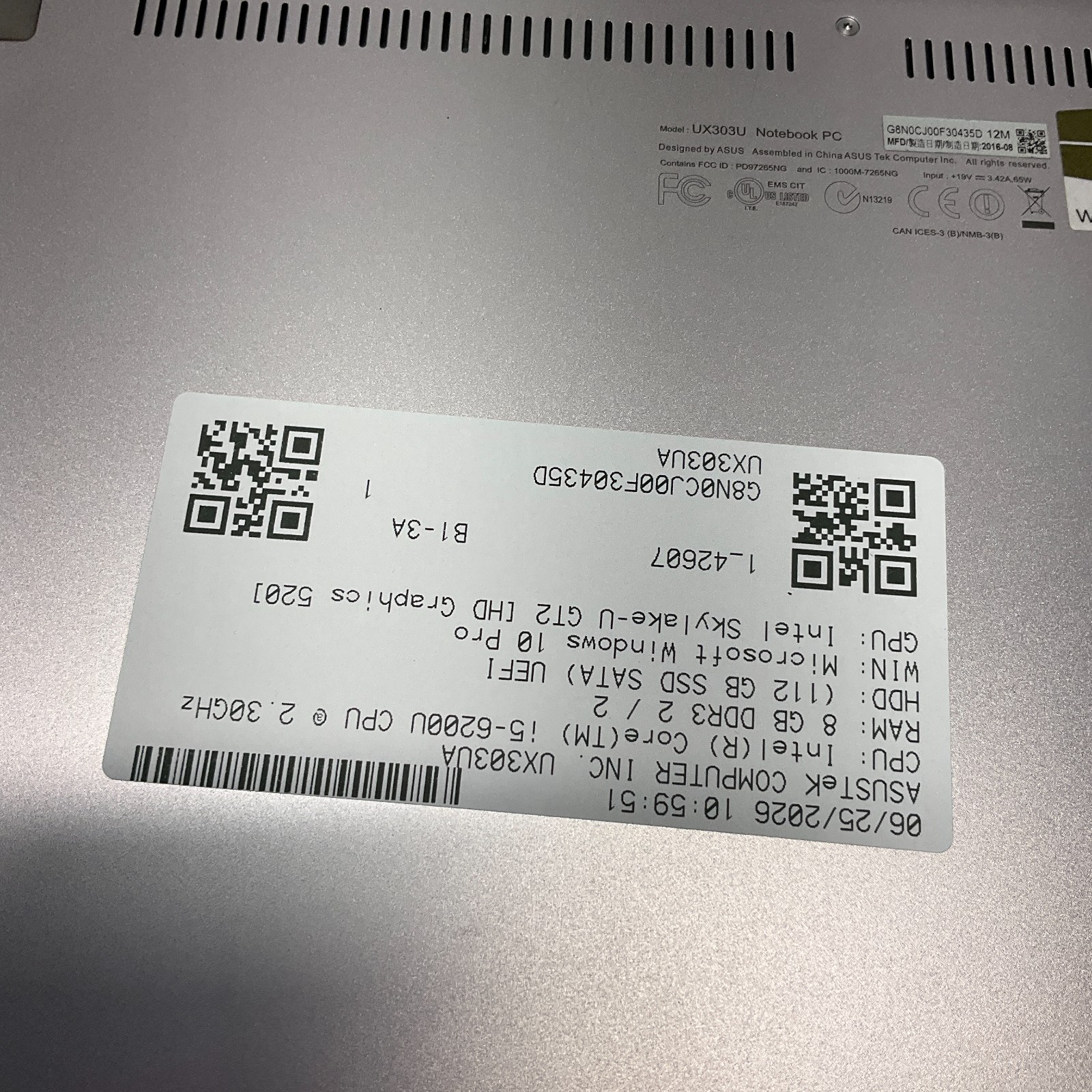 Asus ZenBook UX303UA Intel Core i5-6200U 8GB RAM 128GB SSD Windows 10 Pro