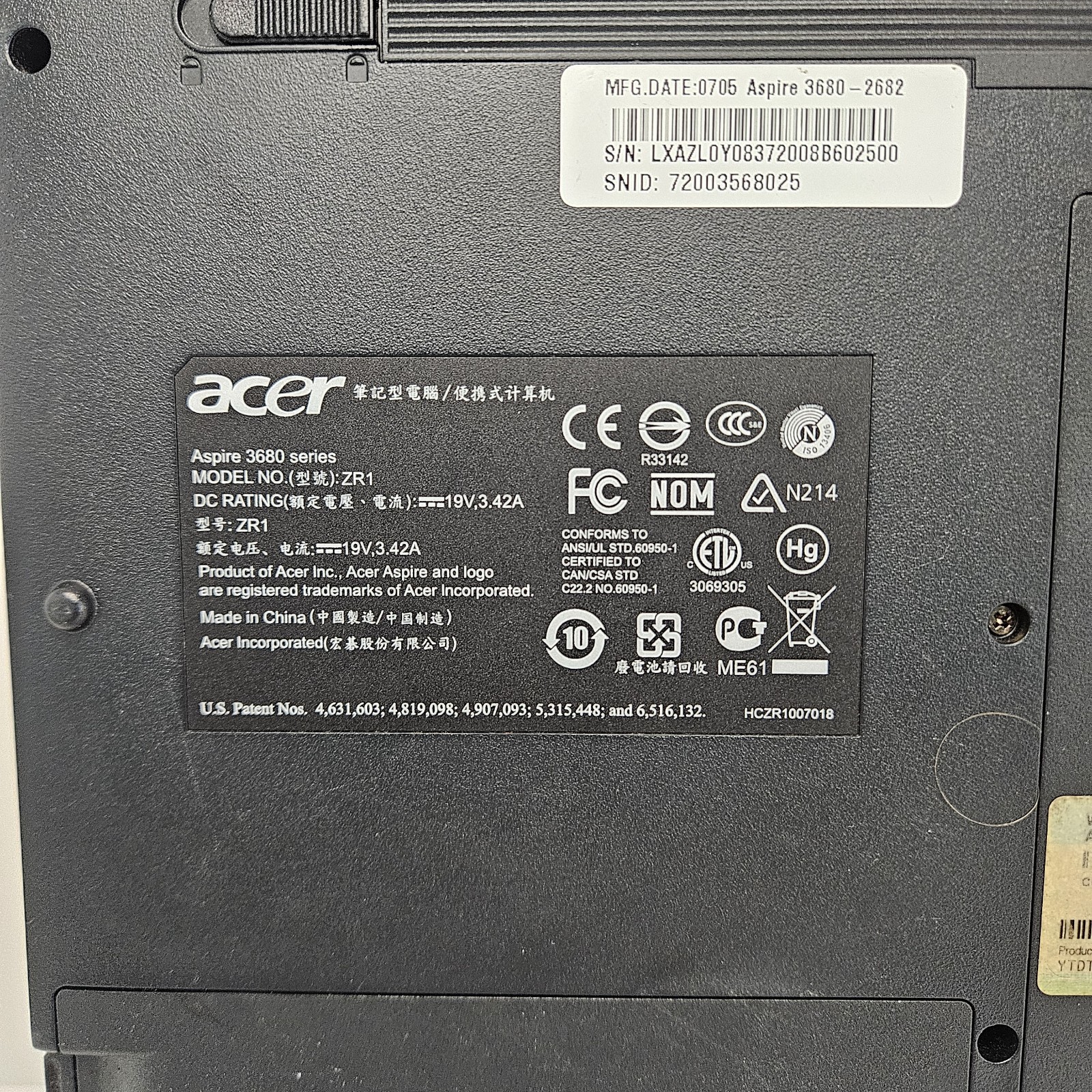 acer aspire 3680 laptop Parts-Only