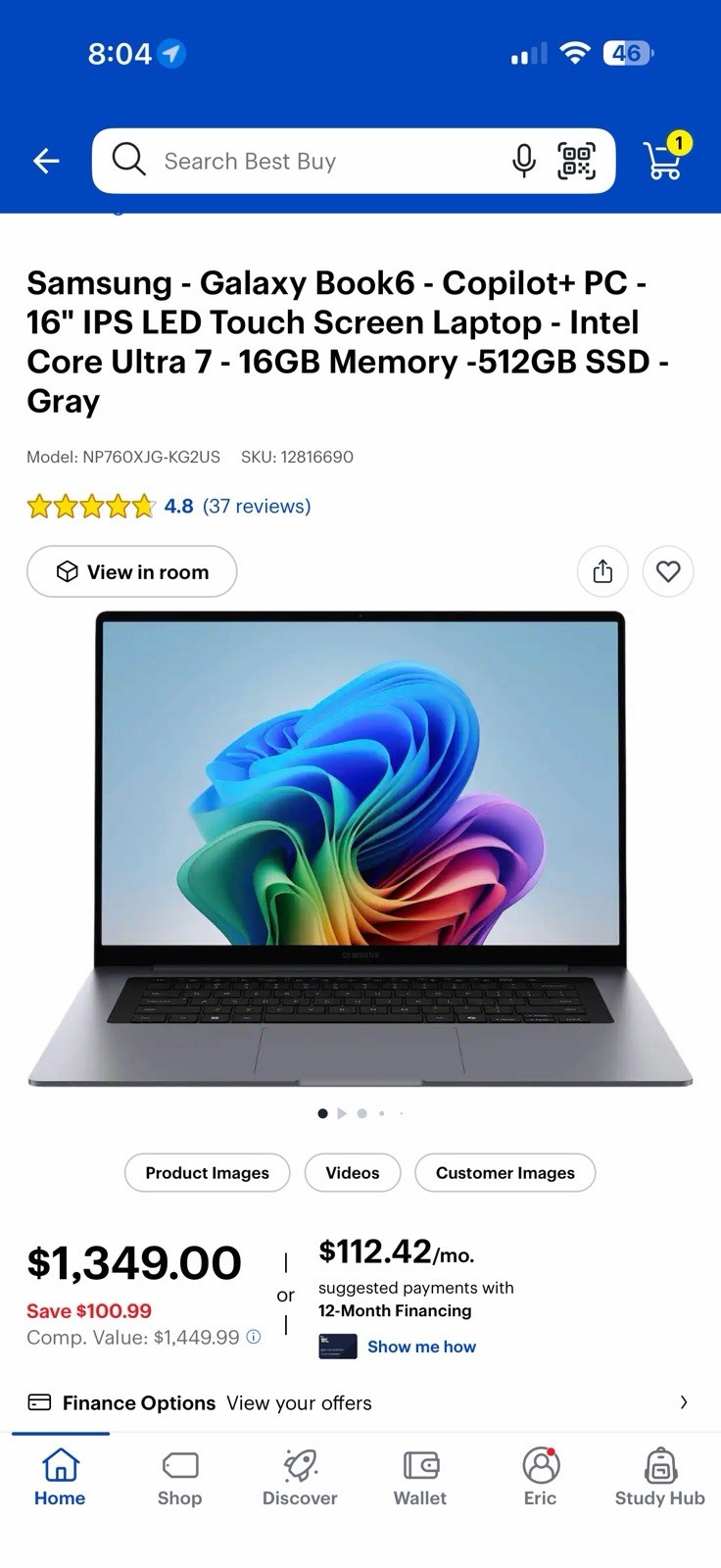 Samsung Galaxy Book6 16″ IPS Laptop Intel Core Ultra 7 355 16GB Ram 512GB SSD