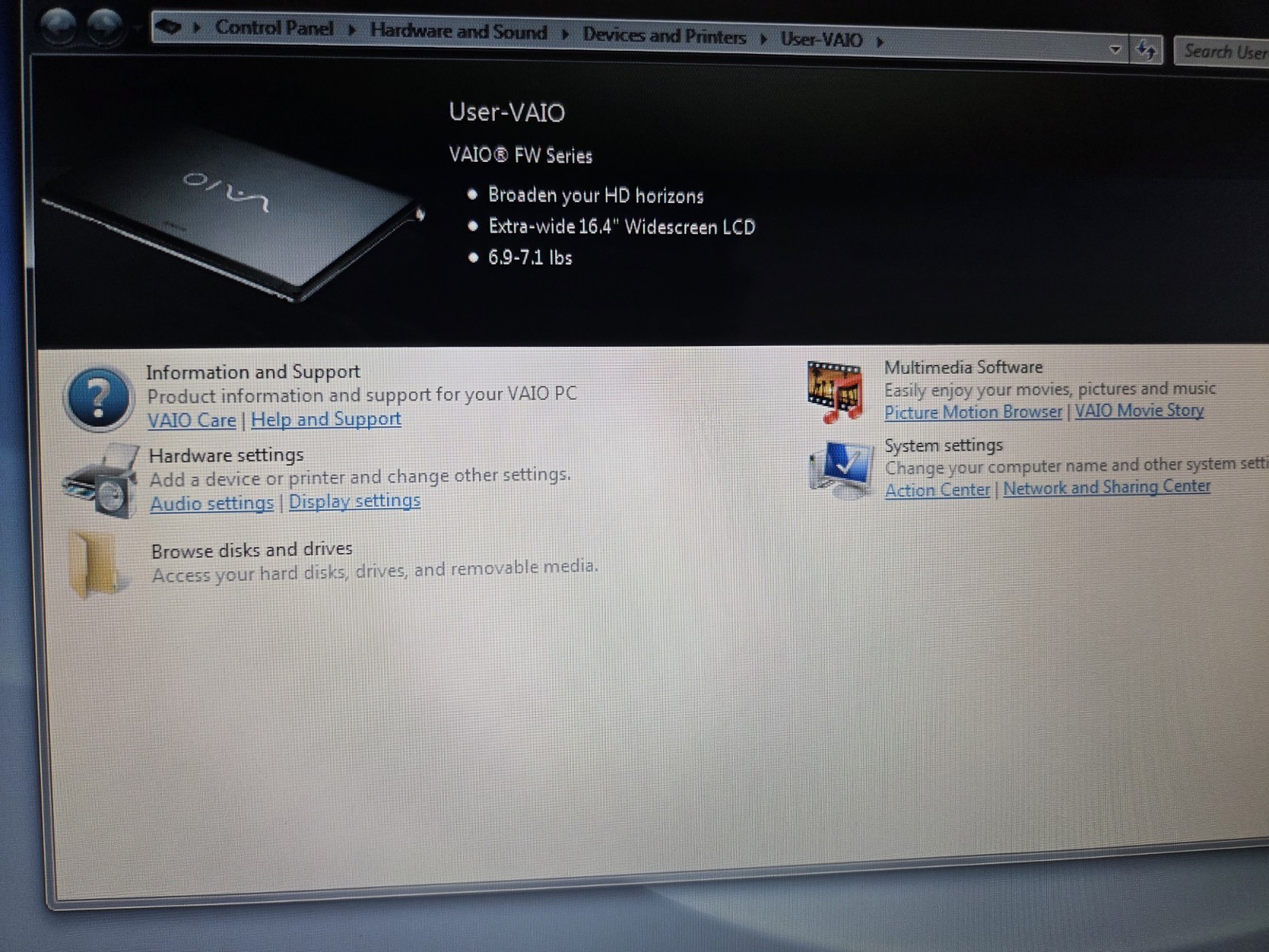 Sony VAIO VGN-FW510F 16.4″ Display Intel Core 2 Duo Radeon 4650 Gpu Factory