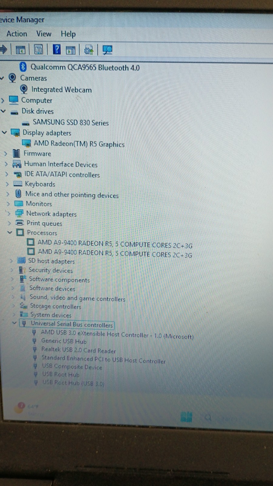 10221 Inspiron5565 Gamer w/charger.A9-9400.16GB.128GB SSD.Optical.15.6″.W11