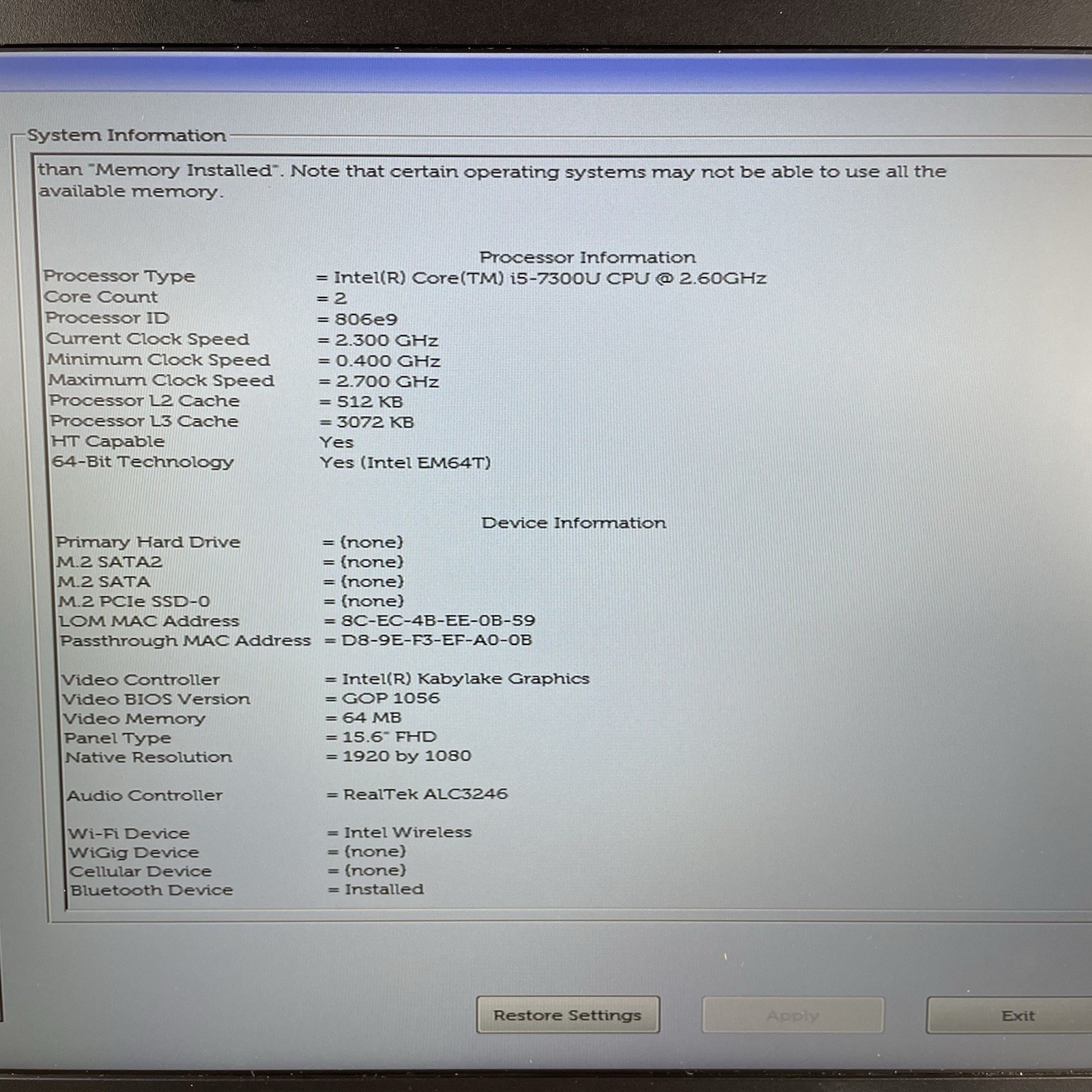 Dell Latitude 5580 15.6″ i5-7300U 2.60 GHz 8 GB RAM No SSD No OS – Bad Edge