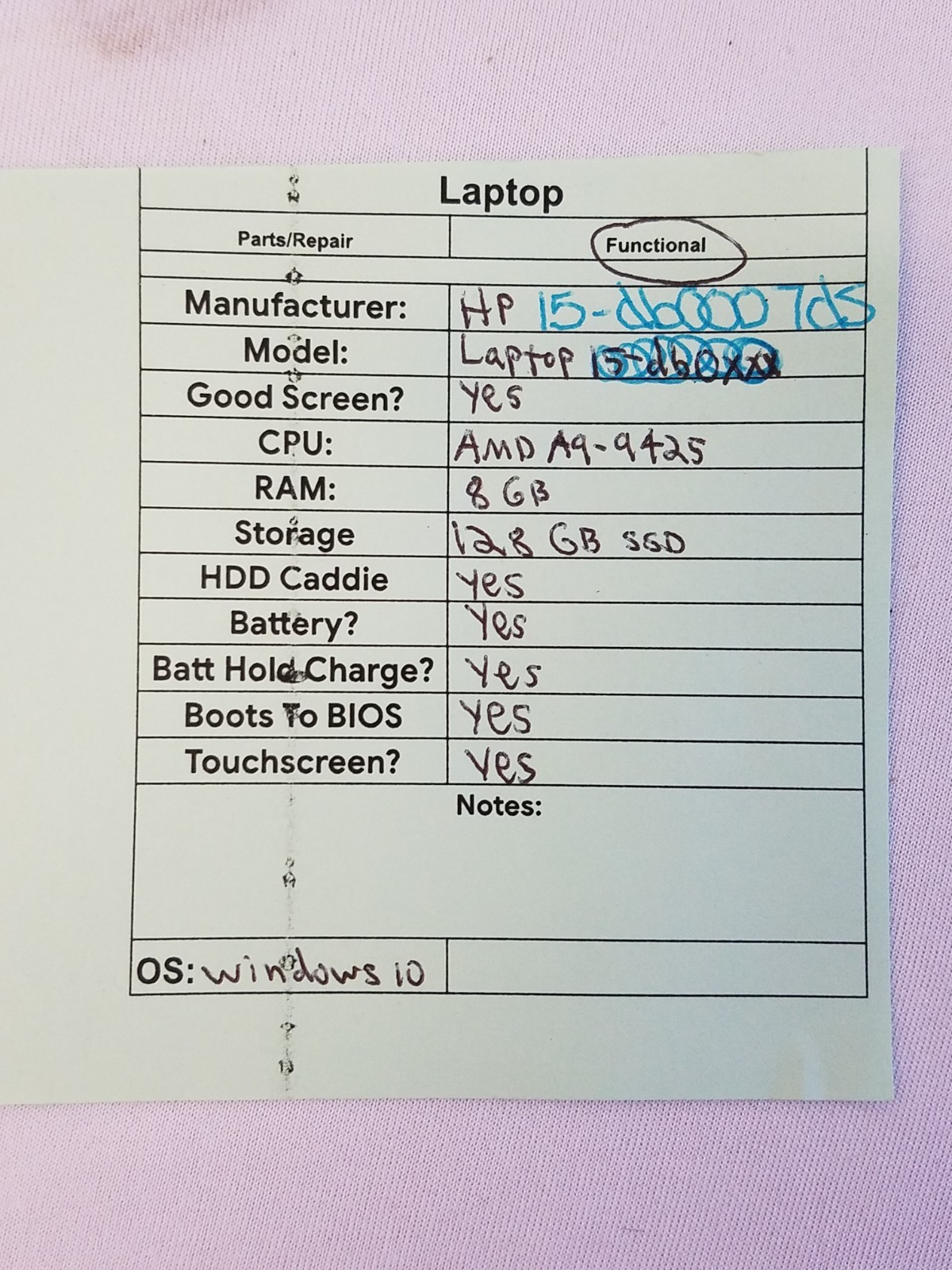 HP 15-db0007ds Laptop – AMD A9-9425 – 8GB RAM – 128GB SSD – Windows 10
