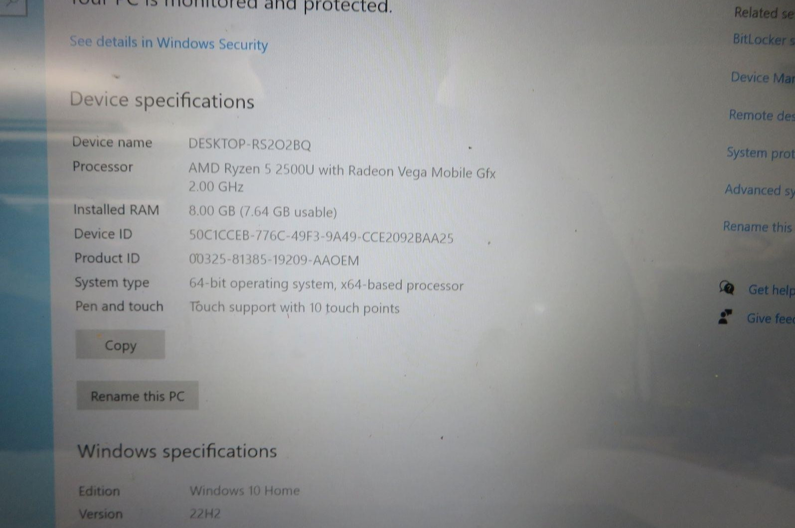 DELL Inspiron 13 7375 2-in-1 Ryzen 5 2500U @ 2.0GHz 8GB RAM 256GB SSD Win10 Home