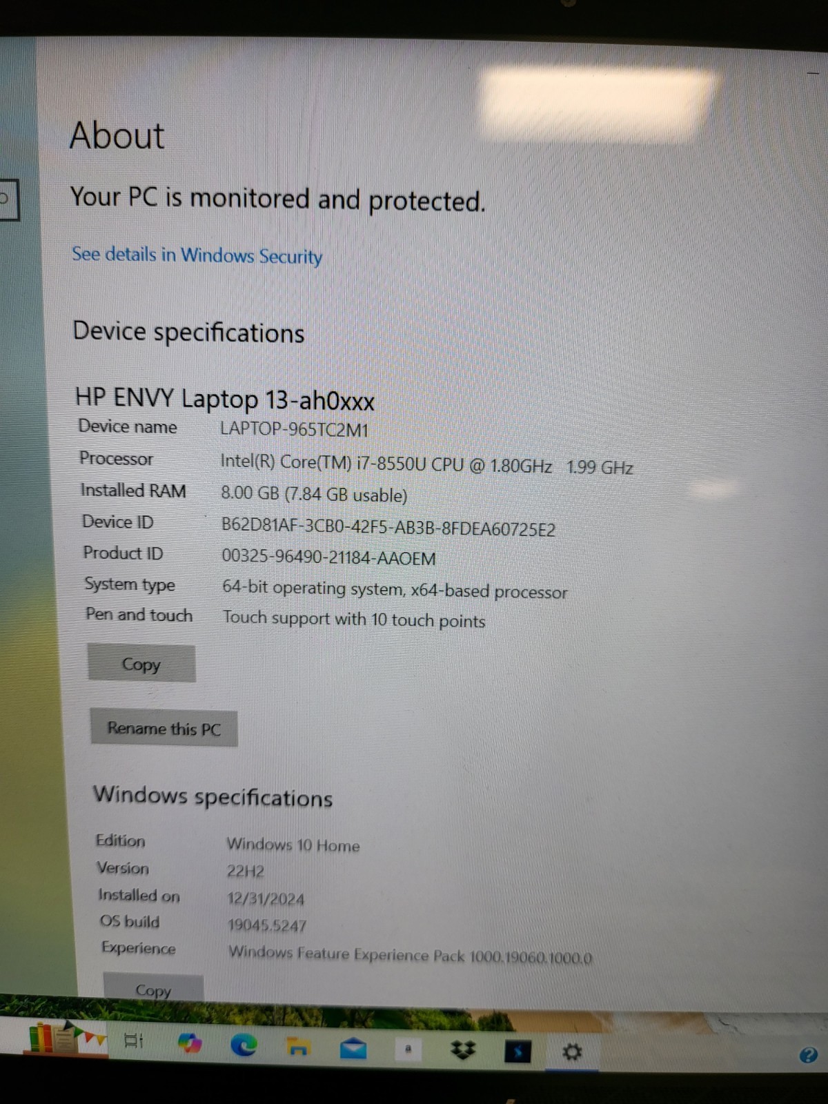 Hp Envy Laptop 13-ah0010nr — Touchscreen I7/8gb/256gb-U3