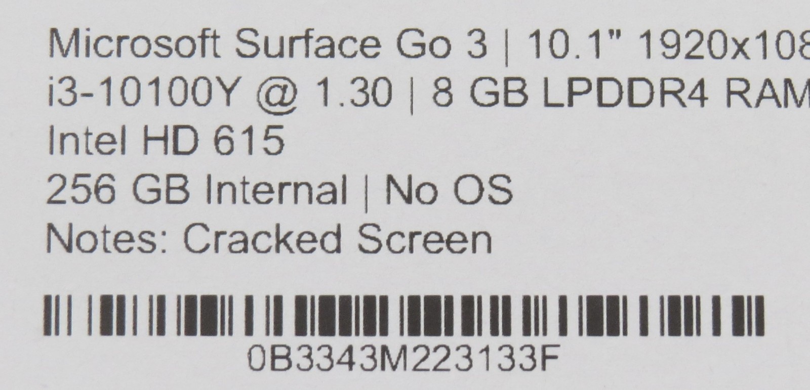 Surface Go 3 | i3-10100Y @ 1.3GHz | 8GB DDR4 | 10.1″ Touch | 256 GB | No OS/AC