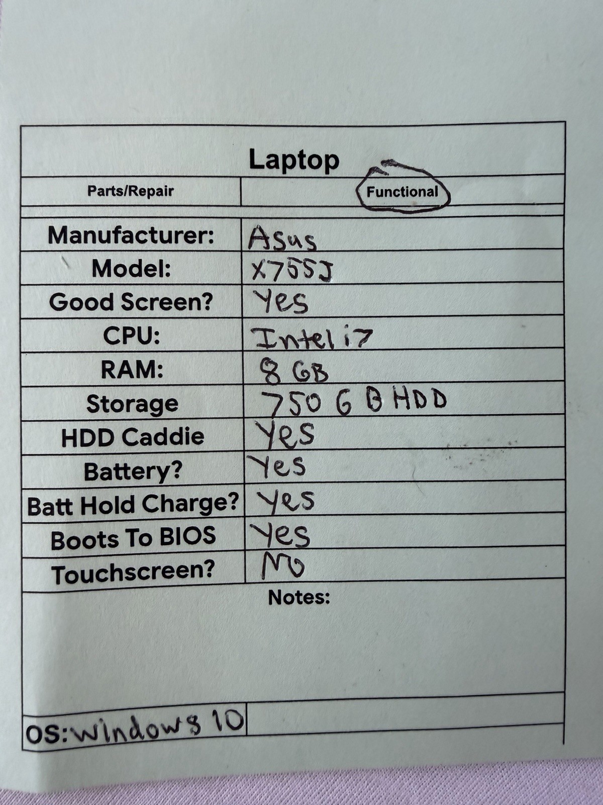 Asus X755J Laptop – Good Screen – Intel i7 – RAM 8 GB – Read Des