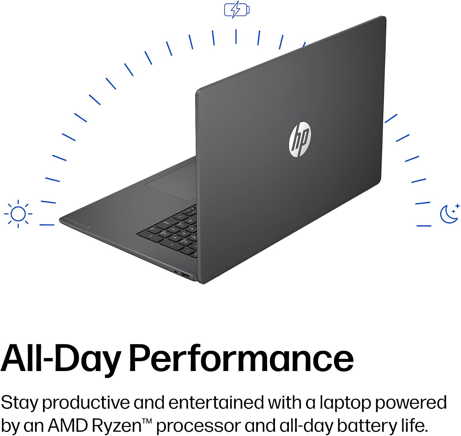 HP Omnibook 3 17.3 Inch Laptop PC, FHD Display, AMD Ryzen 3 30, 8 GB RAM, 512 GB