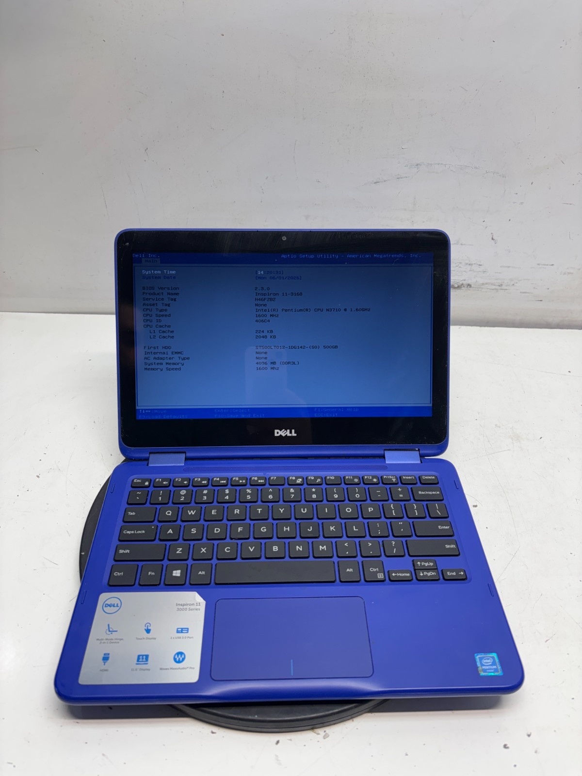 Dell Inspiron 11-3168 Intel Pentium N3710 1.60GHz 4GB 500GB NO BATT