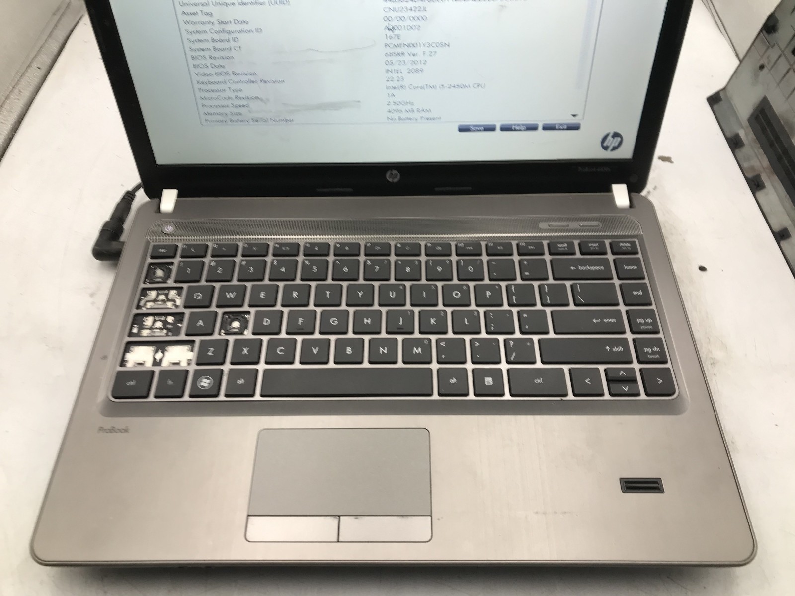 HP PROBOOK 4430S – BOOTS TO BIOS – INTEL I5 2450M – NO RAM – NO OS -READ DESC-BB