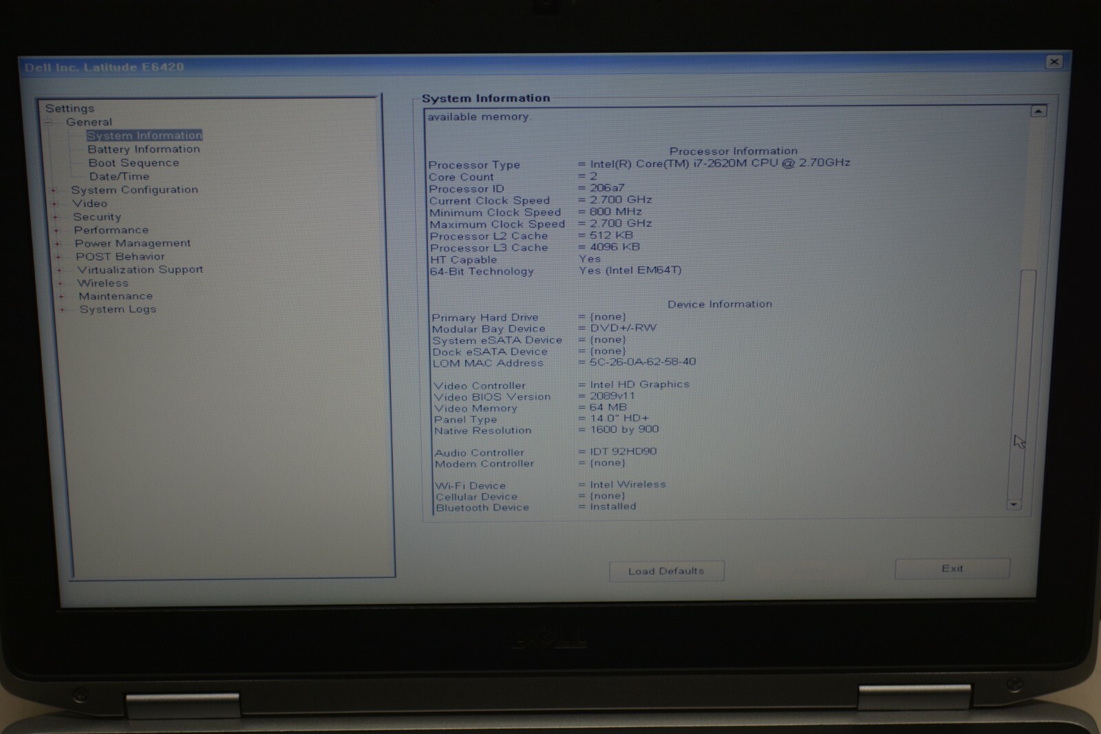 Dell Latitude E6420 14″ Intel i7-2620M 2.7GHz 4GB Ram No HD #W90