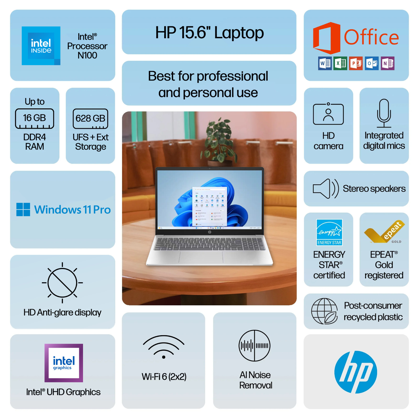 New HP Laptop Computer 15.6″ 4-Core Intel CPU Upto 16GB RAM 628GB Storage Office