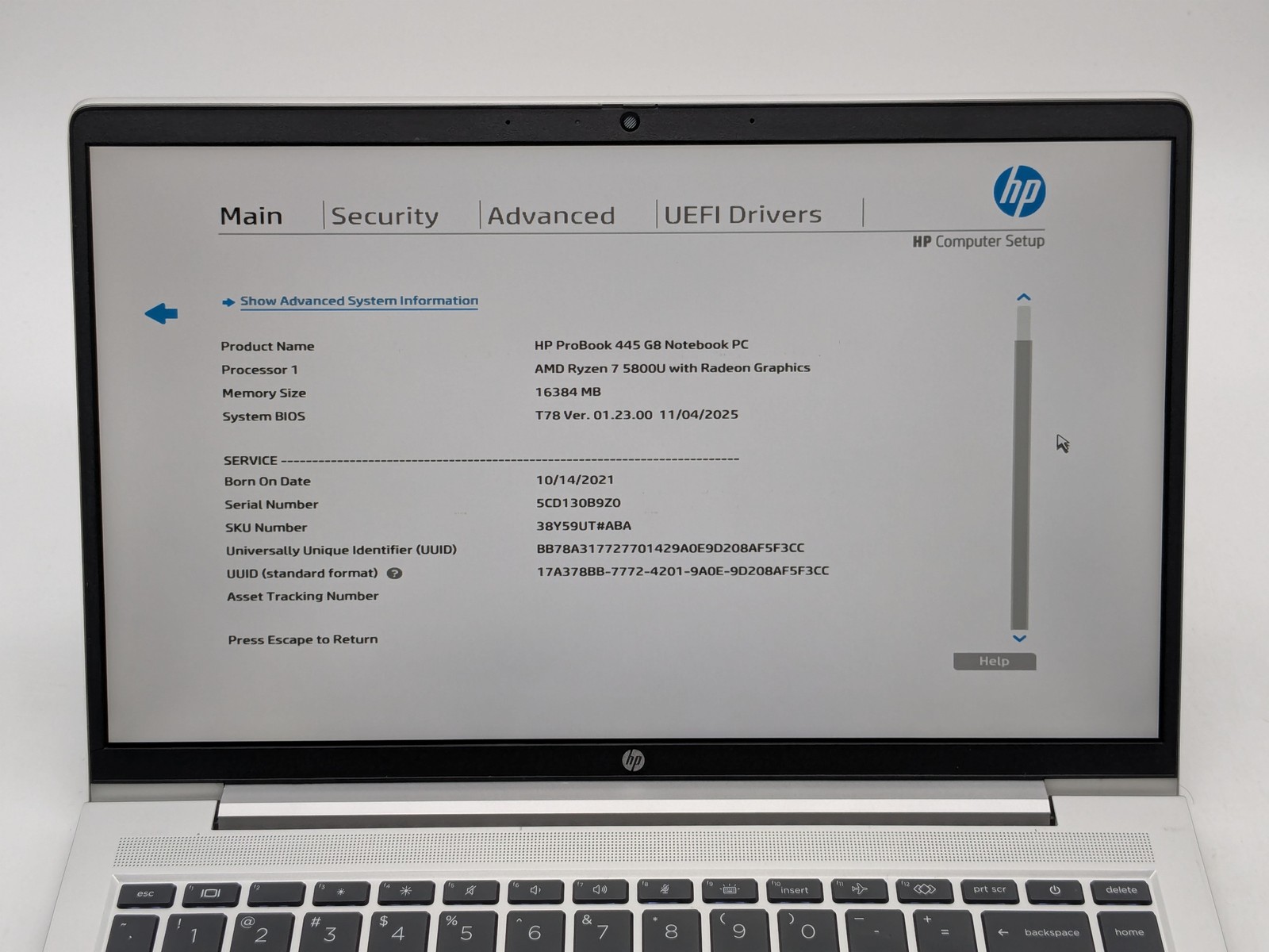 HP ProBook 445 G8 14″ FHD RYZEN 7 5800U 512GB SSD 16GB W11P Webcam Backlit