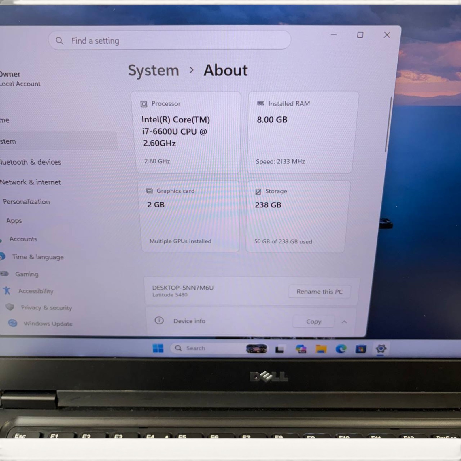 Dell Latitude 5480 i7-6600U 8GB RAM 256GB SSD Windows 11 Pro #131