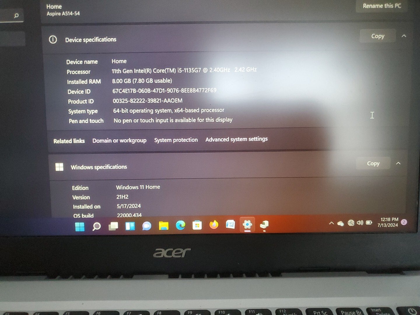 Acer Laptop A515-54 Intel Core i5-1135G7 11Gen ,256GB SSD, 8GB RAM Full HD,Win11