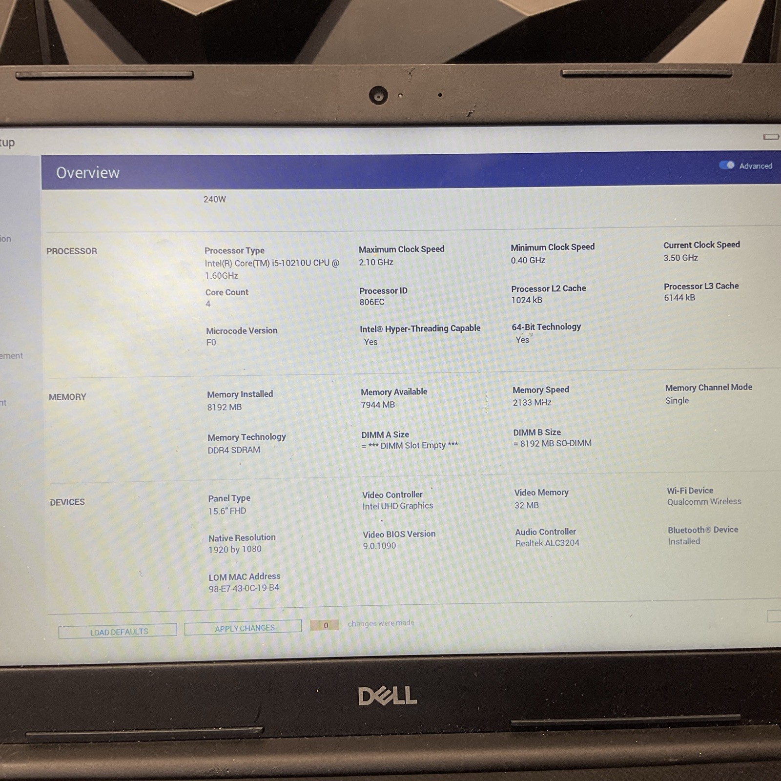 Dell Vostro 3590 / i5 10th Gen / BIOS Unlocked / No RAM / No SSD / P20