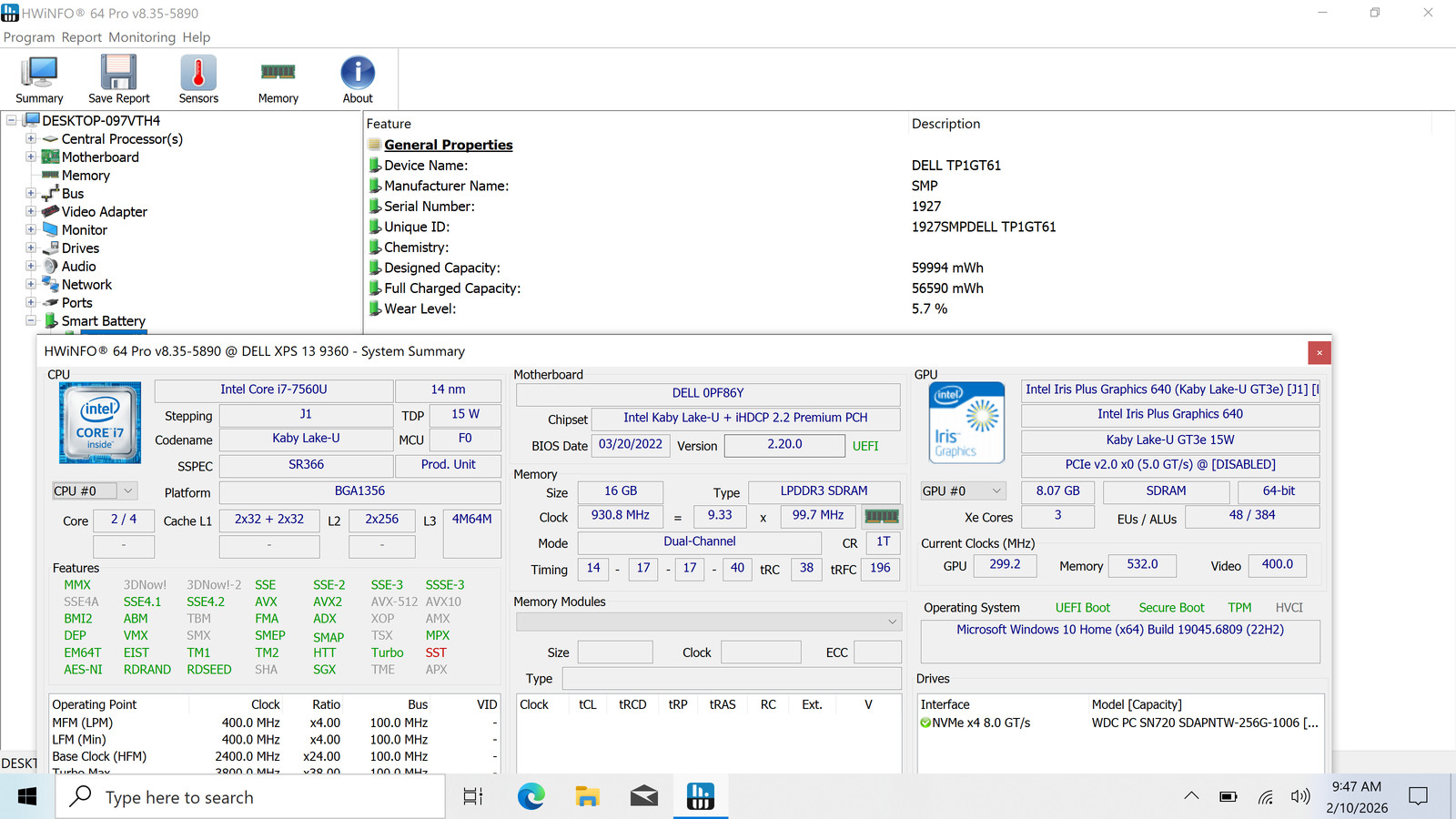 Dell XPS 13 9360 13″ QHD+ Touch I7-7560U 256GB SSD 16GB W10 Webcam Backlit