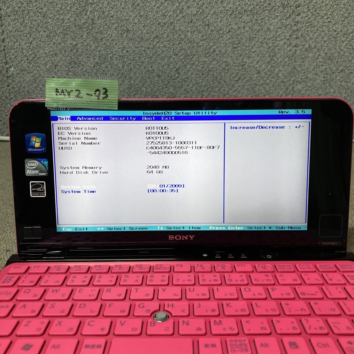 SONY VAIO P Series type P VPCP119KJ PCG-11113N Atom Z530 1.6GHz 2GB Pink Used