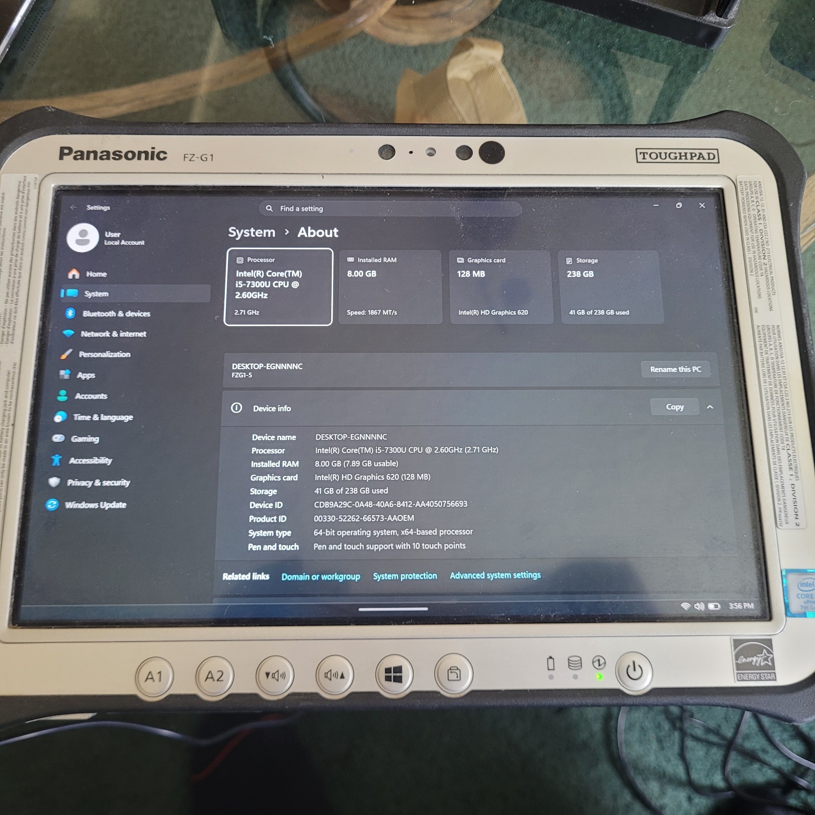 Panasonic Toughpad FZ-G1 i5-7300U 2.4GHz 8GB 256GB SSD 4G LTE Touch Win 11 Pro