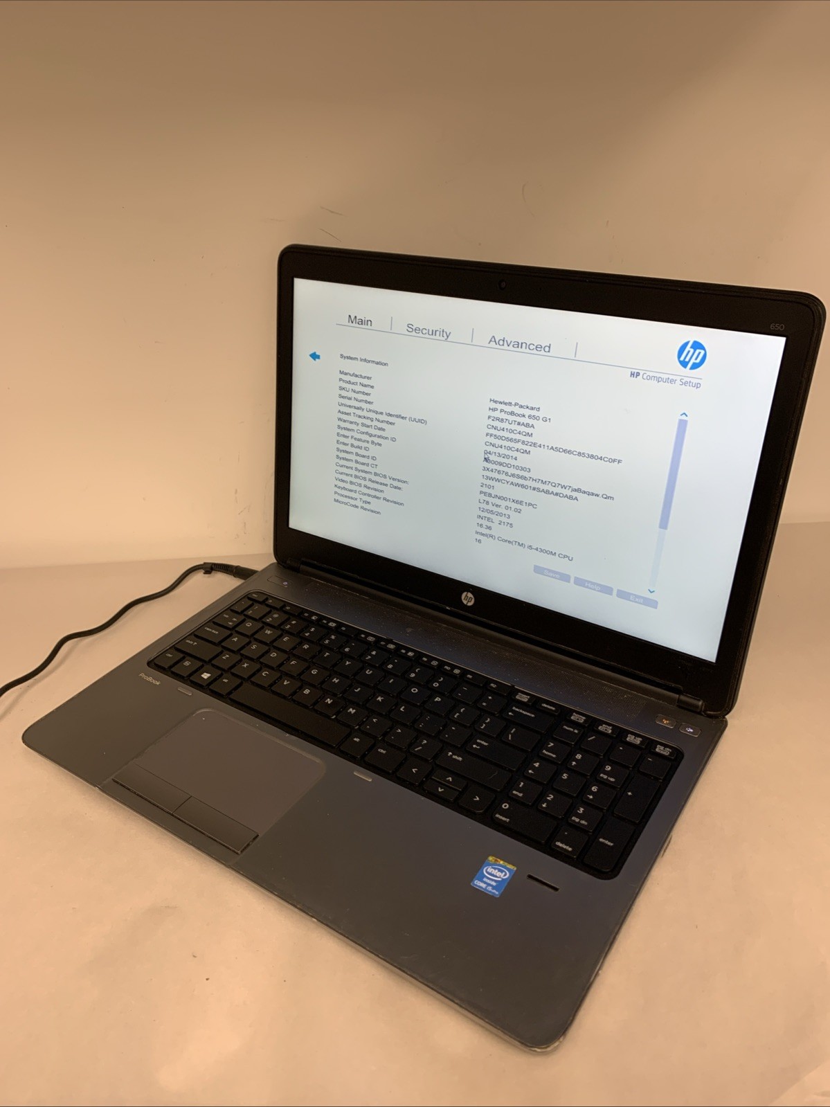 HP ProBook 650 G1 i5-4300M 8GB RAM NO HDD | Boot To Bios | BAD BATTERY