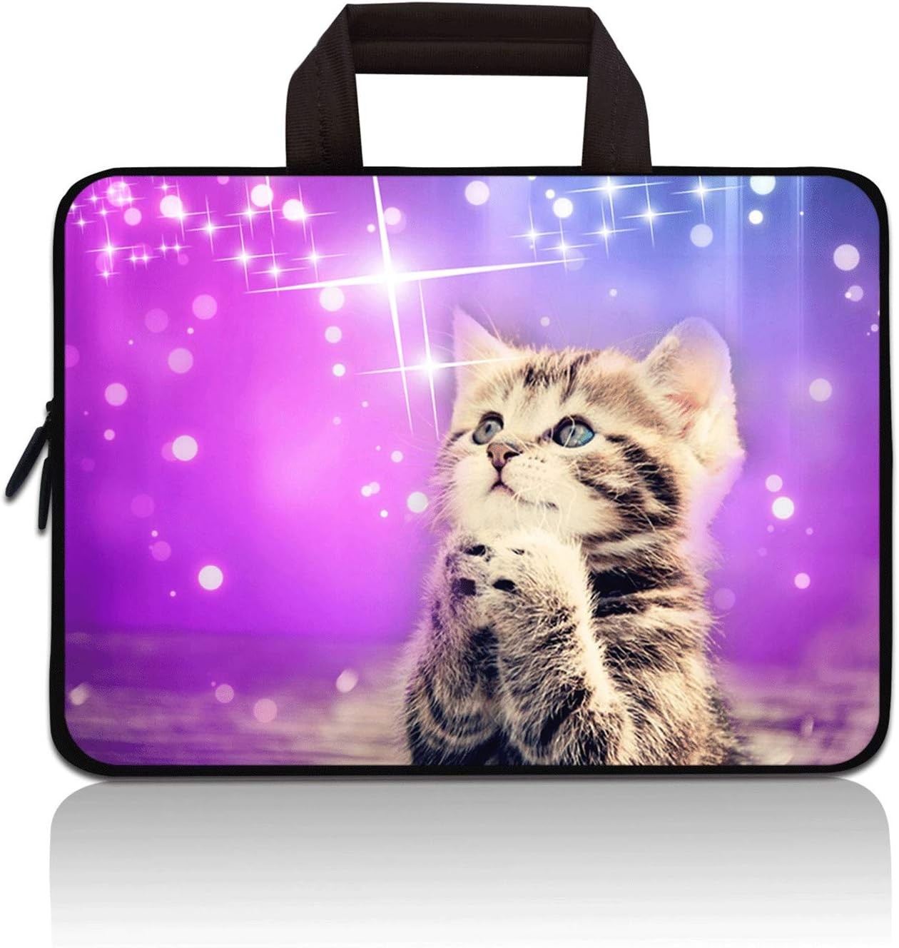 Purple Wish Cat Neoprene Sleeve Briefcase Bag for 11″ to 12.5″ Laptops and Table