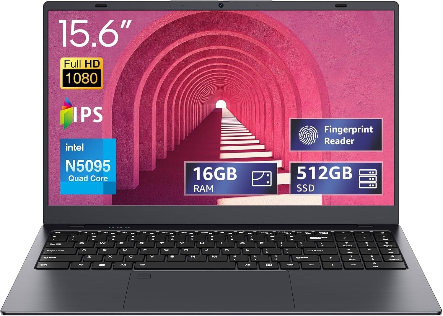 15.6″ FHD Laptop with 16GB RAM, 512GB SSD & Quad Core for Effortless Performance