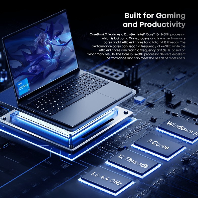 CHUWI CoreBook X 14.1″ i5 Laptop, 12th Gen i5-12450H, 16GB RAM 512GB SSD, Win 11