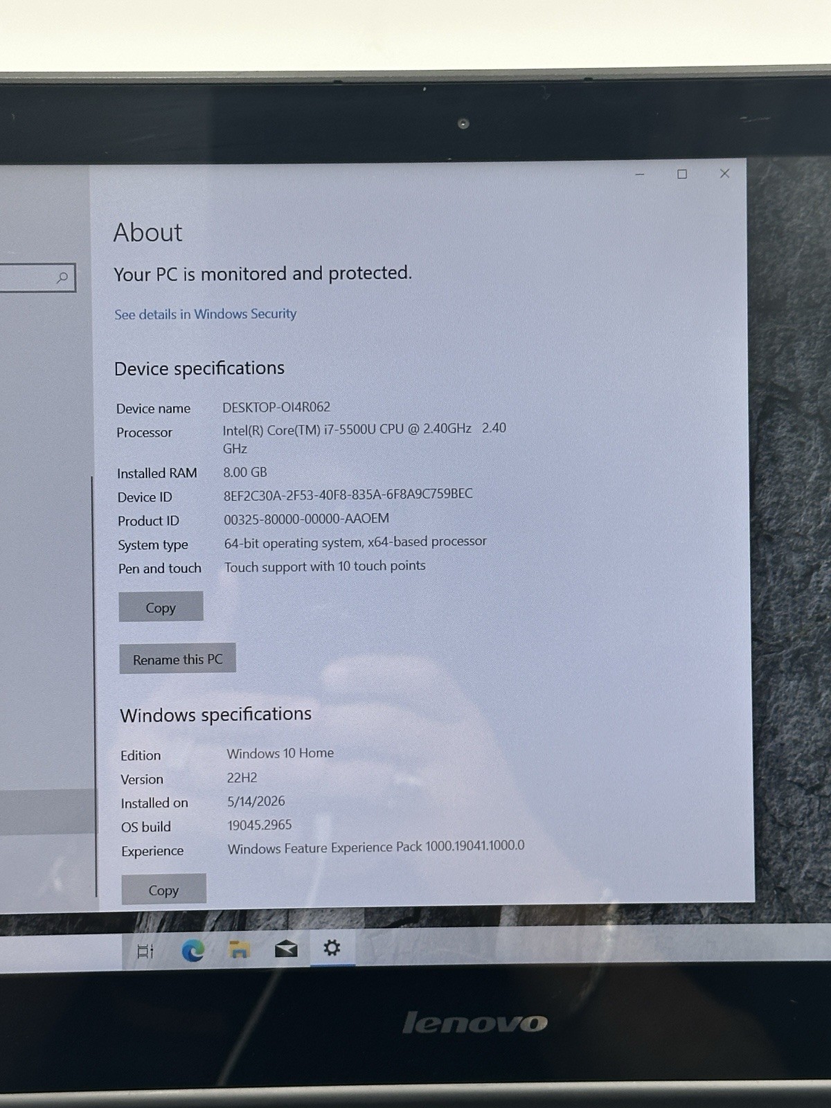 Lenovo T550 TOUCHSCREEN Core I7 5th gen / 8gb /256gb SSD / Windows 10 Pro