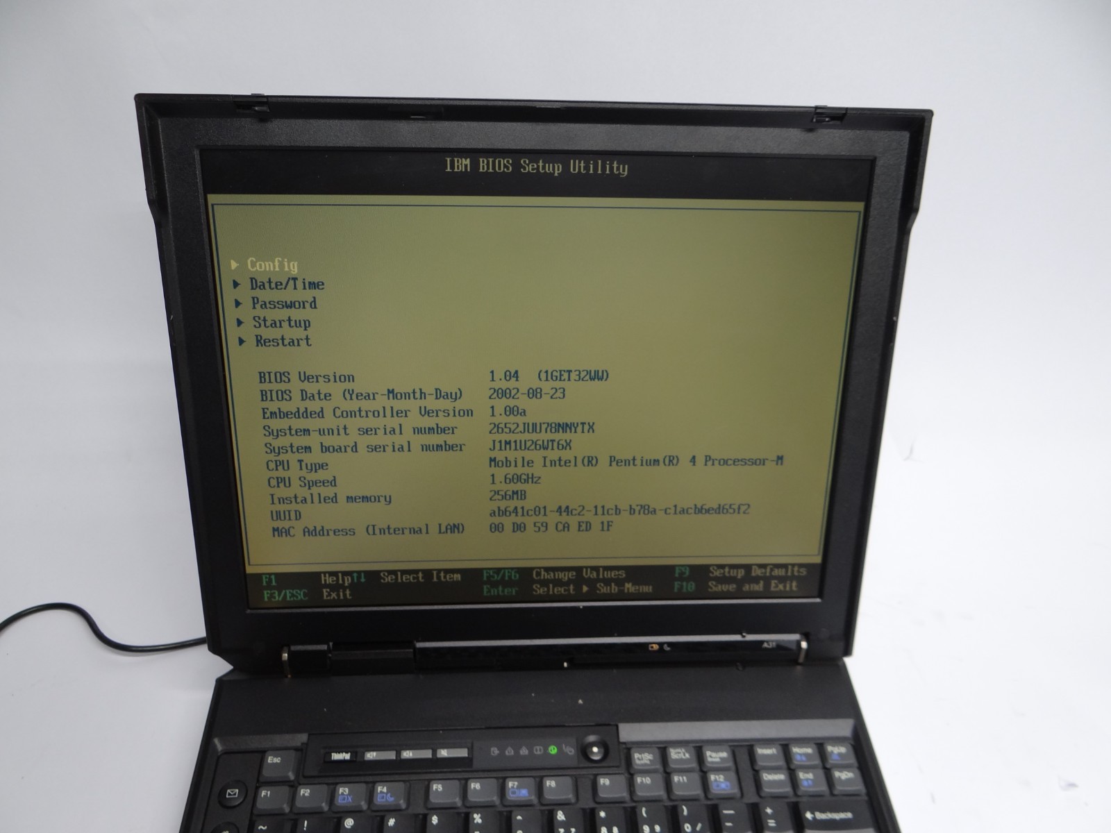 Vintage IBM ThinkPad A31 Type 2652 Laptop Boots to BIOS