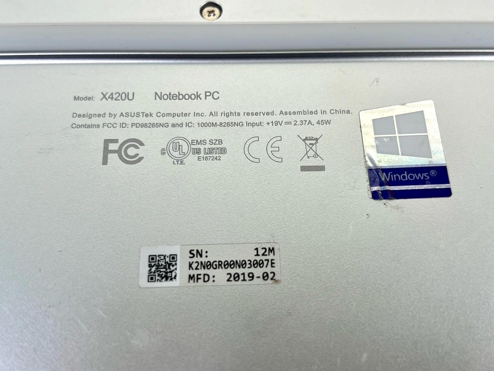 Asus Vivobook 14 i5-8250U 1.60 GHz 8GB RAM 128GB SSD – Silver – X420U Win 10