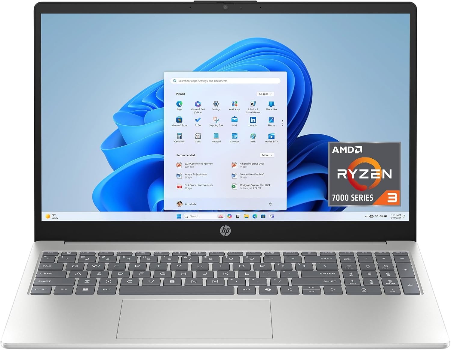 HP 15.6 inch Laptop AMD Ryzen 3 7320U 8GB 256GB SSD AMD Radeon Graphics